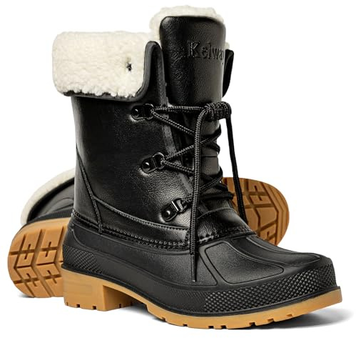 Kelway Snow Boots for Women – Waterproof, Insulated & Warm Winter Shoes with Non-Slip Soles for Hiking, Walking, Camping & Outdoor Activities, Black 9