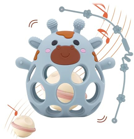 VISEWI Baby Teething Toys Balls for 0-12 Months, Silicone Sensory Baby Teething Rattle Balls with Pacifier Clip Holder,Easy Grasp Infant Rattle Teether Toy, BPA Free,Soft Infant Chew Toys