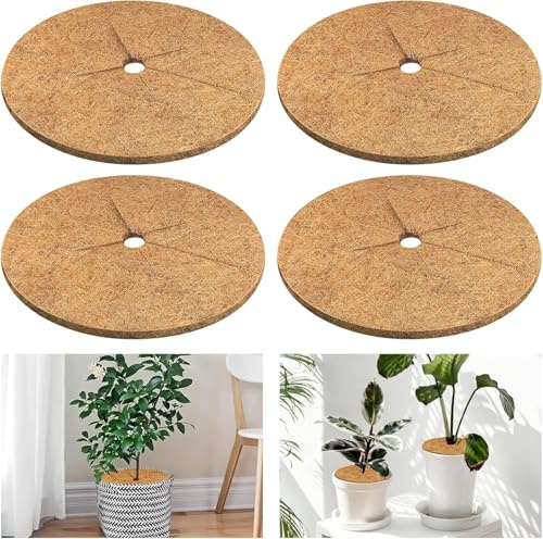 Nucalt 4 Piezas Estera de Coco Protección 20cm Disco Fibra Coco para Proteger Las Plantas en Maceta del Frío Invernal
