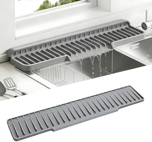 Volminex Alfombrilla Fregadero Cocina de Silicona, Protector Salpicaduras Cocina, Alfombrilla Fregadero Para Grifo, Accesorios Cocina Protector Fregadero Estrecho Y Largo (Gris, 50 x 10cm)
