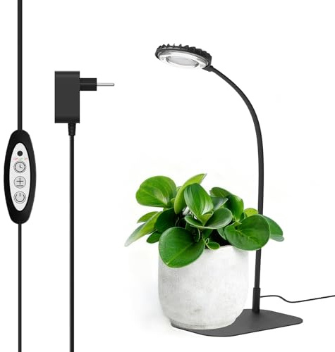 SANSI Lampada LED per Piante da Interno, 12W Lampada da Coltivazione a Spettro Completo Dimmerabile con Timer da 3/6/12H, 4 Livelli di Luminosità, Ideale per Vasi da Tavolo, Giardinaggio Indoor