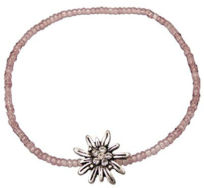 Alpenflüstern Braccialetto in filigrana con perle di strass, gioiello tradizionale da donna, con stella alpina, argento antico, bracciale elastico di perle in nero o bianco crema DAB073, 30% lega