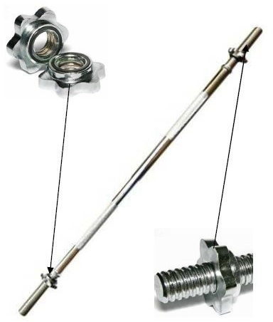 Langhantelstange, 165 cm lang, Durchmesser 30mm, Gewicht 7 kg, verchromt und gerendelt mit Sternverschluss