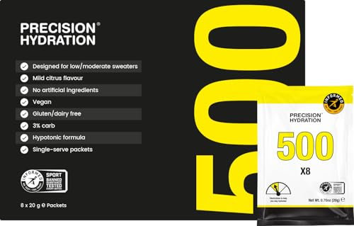 Precision Hydration Electrolyte Drink Mix - No Artificial Ingredients, Multi Strength Electrolyte Powders - Individual Waterproof Servings - Gluten/Dairy Free (500mg/L - Yellow Packet, Pack of 8)