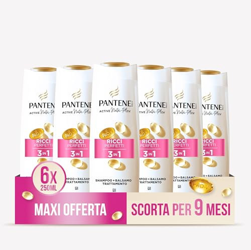 Pantene Pro-V Perfekte Locken, Shampoo, Conditioner und Behandlung, 3-in-250 ml, lockige und krausende Locken, reichert das Haar mit Nährstoffen, ohne Mineralöl, Active Nutri-Plex, Maxi-Format 6 x 250