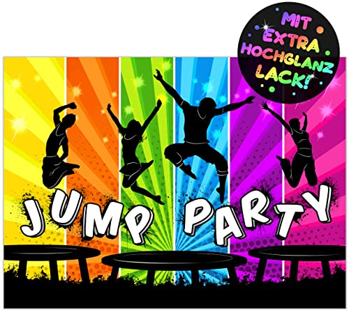 12x Jump Party EINLADUNGSKARTEN KINDERGEBURTSTAG Junge Mädchen - die JUMP-PARTY Karten sind die Trampolin EINLADUNG für Jungen Mädchen Kinder GEBURTSTAG Einladung Jump House HÜPFBURG KINDERPARTY