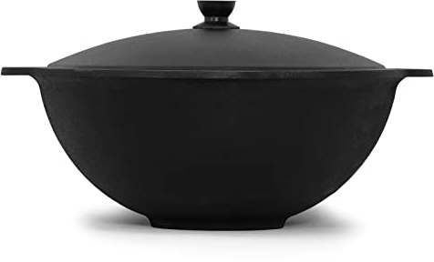 4BIG.fun Kazan - Pot pivotant en fonte - 22 l - Avec couvercle en aluminium - Fond plat - Usbek - Amangan Kazan - Ouzbek Asia Wok
