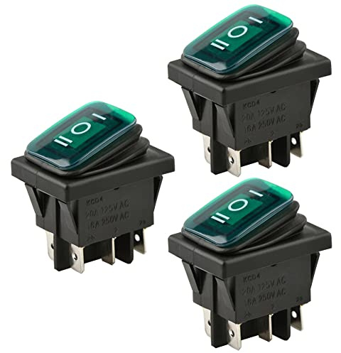 ETOPARS 3 Pièces 12V 20A Interrupteur à Bascule Rond de Voiture Vert LED Lumière Bouton de Commutateur Verrouillage ON OFF ON 6 Broches DPDT Étanche Auto Bateau