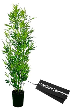 Cypress & Alabaster 6ft Artificial Bamboo Plant, Handmade Designer Tree, Hypoallergenic, 6-Foot, Green
