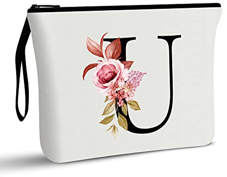 A-Z Personalized Makeup Bag, Birthday Gifts for Women Mom Bridesmaid (U)
