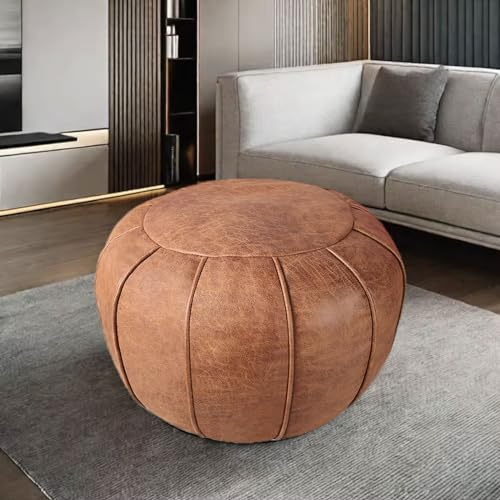 Louis Donné Puf otomano redondo sin relleno, súper suave hecho a mano con decoración de imitación, solución de almacenamiento, reposapiés, reposapiés, asiento de puf o balcón, oficina interior