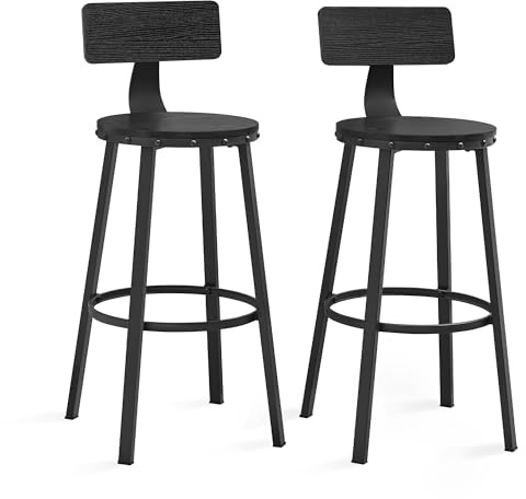 VASAGLE Bar Stools Set of 2, Kitchen Breakfast Bar Chairs, with Backrest, Steel Frame, 73 cm Tall Seat, Easy Assembly, Industrial Style, Ebony Black LBC026B56