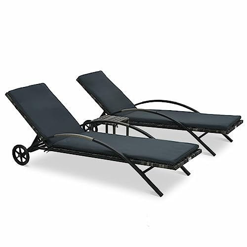 BaraSh Sonnenliegen mit Tisch Rattan Anthrazit Gartenliege Wetterfest Gartenliegen Strandwagen Liege Sonnenliege Mit Tisch Sonnenliege Set