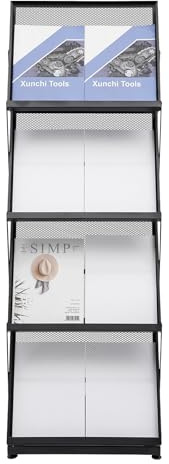 Fermoirper Porte Brochure a4, 4-étages Présentoir à Brochures en Fer Pliable Présentoir de Comptoir,Brochures pour Bureau, Magasin, Restaurant 46X37X132 CM (Noir)