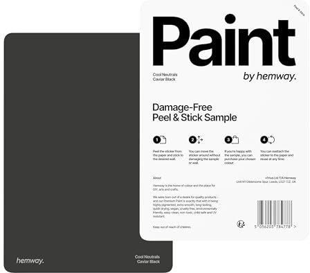 Hemway - Peel & Stick Sample for Our Interior Paint - Caviar Black | A5 Damage-Free, Accurate Colour Swatch | Test Our Matt Finishes for Interior Decor | Easy to use and eco-friendly