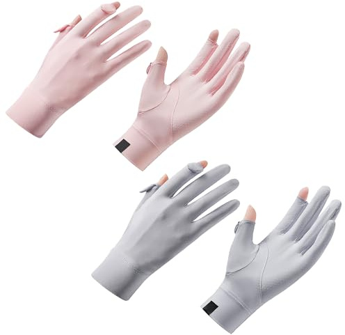 2 guantes de protección UV para mujer, guantes de conducción de malla con bloqueo solar, guantes de verano para niñas, guantes de muñeca sedosos, antideslizantes, guantes de ciclismo para pantalla