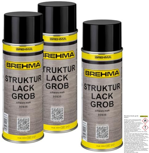 BREHMA 3x Strukturlack grob Kunststoff Struktur lackierbar Kräusel Spray schwarz matt