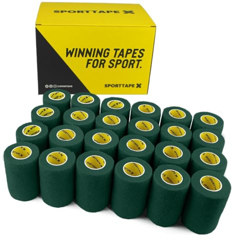 SPORTTAPE Self-Adhesive Cohesive Bandage, 24 Rolls 7.5cm x 4.5m, Dark Green | Compression & Vet Wrap for Dogs, Horses, Sports Stretch Tape for Football, Ankles, Joints, Fingers, Wrists & Sock Tape