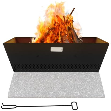 ML-Design Feuerschale mit Keramiksockel, 54x28,5x54 cm, Schwarz-Beige, Quadratischer Feuerstelle aus Stahl, abnehmbare Schale, Feuerkorb mit Schürhaken, Feuertonne Outdoor für Garten Camping Terrasse