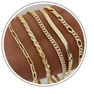 Tewiky Bracelets for Women, 14K Gold Silver Layering Chain Bracelet Set | Gold plated adjustable layered bracelet set with cuban & paperclip chain, hypoallergenic waterproof jewelry gift