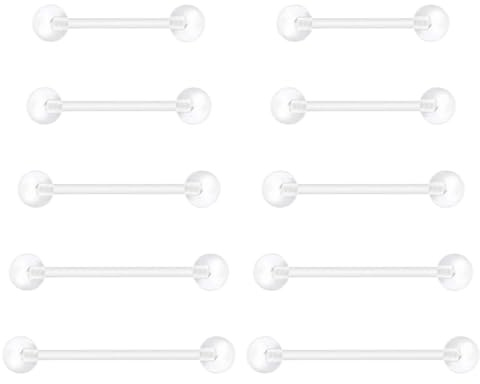 Besyvvin 10er Zungenpiercing Brustwarzenpiercing 12/14/16/18/20mm Plastik Piercing Zunge Nippel Ring Flexibler Kunststoff