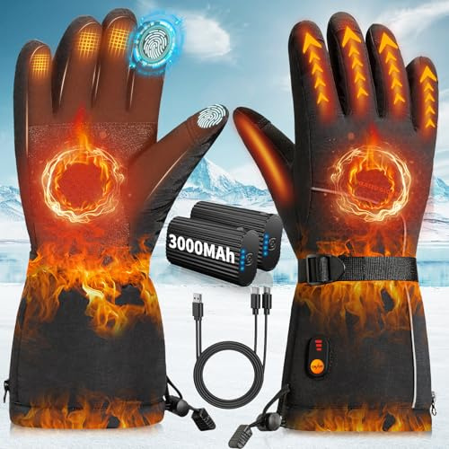 Gant Chauffant, 7.4V 6000mAh Rechargeable Gants Chauffants Femme Homme avec écran Tactile, étanche et Antidérapant Gants à Batterie Amélioré pour Les Activités Hivernales en Plein Air, Randonnée, Ski