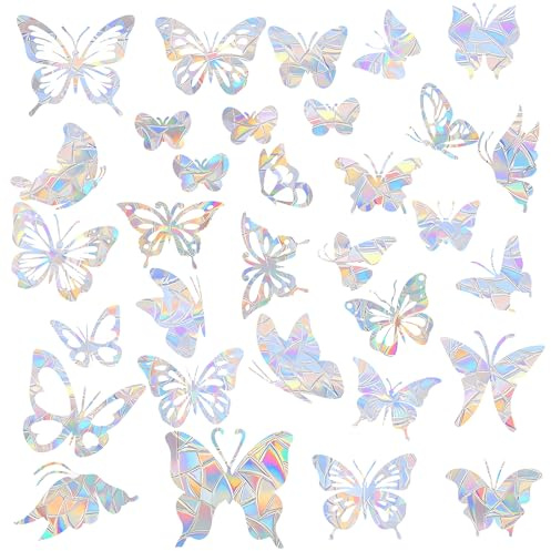 35 Pcs Anti Collision Window Bird Sticker, Window Decals for Bird Strikes, Birds Deflectors Sticker for Glass Windows, Butterfly Rainbow Stickers