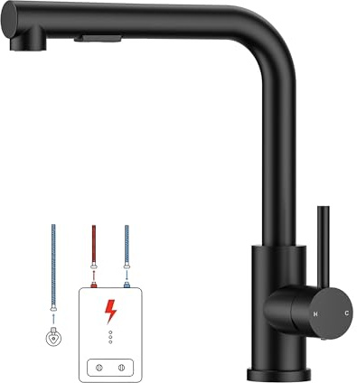 FORIOUS Grifo Cocina Extraíble Baja Presión, Monomando De Agua Caliente Y Fría, Giro De 360°, Adecuado Para Calderas Y Dispositivos Bajo Fregadero, Negro Mate