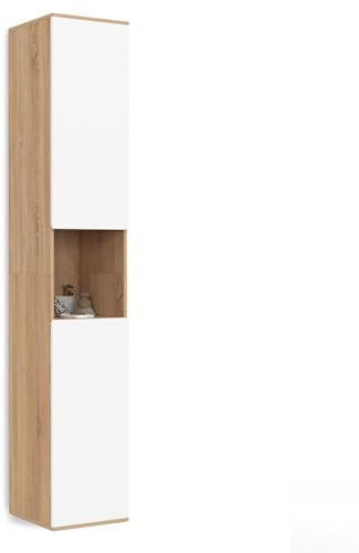 IDMarket - Hängeschrank TOMI 2 Türen 1 Nische in Buche-Optik und Weiß
