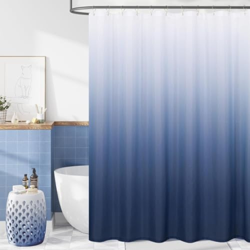 AJALGZ Blå och vit Vertikal Randig Gradient Duschdraperi Modern Himmelblå Gradient för badkar (150 x 170 cm/XL))