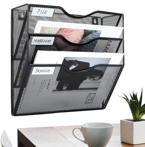 Väggfilsorganisatör, metallhylla med 3 nivåer med brickor, lådor, sorterare och avdelare, väggdokumenthållare med fickor - för skrivbord, kontor, , klassrum och badrum
