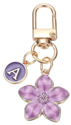 PATIKIL Flower Initial Keychain, Letter Keychain Charm Graceful Flower with Letter for Women Pendant Key