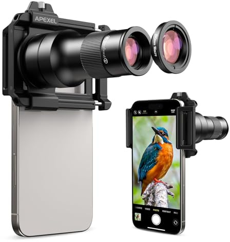 APEXEL 2-in-1 Telephoto Lens & 150mm Macro Lens for | 6X Telephoto and Macro Lens Kit with Universal Clip | Compatible with 16/15/14/13 Pro/Max, Samsung and Android Smartphones