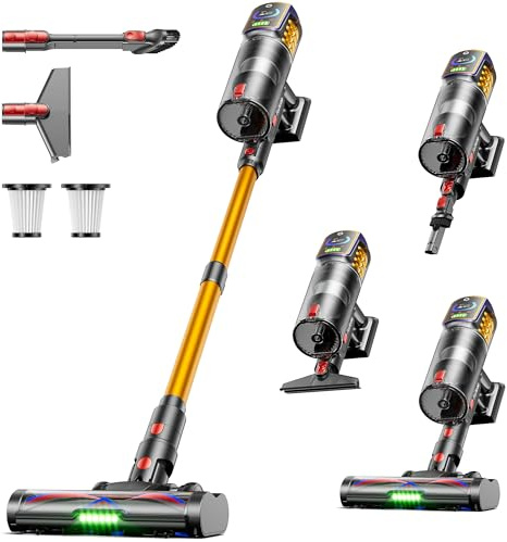 Cordless Vacuum Cleaner,55KPa 650W 65Mins Vacuum Cleaners for Home,Stick Vacuum with LED Display Anti tangle Brush and Self Standing Design,Vacuum Cleaner for Hardwood Floors,Carpet,Pet Hair,Car