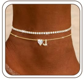 ZHESHY Gold Ankle Bracelets for Women CZ Heart Initial Ladies Anklets Stack | Waterproof 14K Gold Plated Tarnish Free Anklet,Tennis Bead Women's Anklets Letter A-Z ,Beach Jewelry,Birthday Gifts for Girls