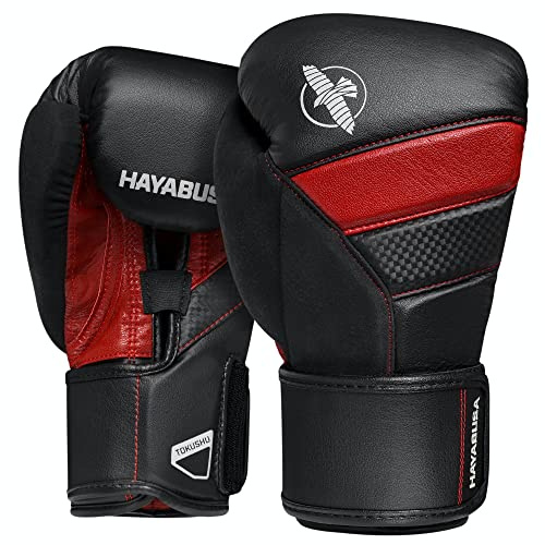 Hayabusa T3 Guantes de Boxeo para Hombres y Mujeres, protección de muñecas y Nudillos, Cierre de Gancho y Bucle Dual-X, Soporte de muñeca férula, Acolchado de Espuma de 5 Capas, Negro/Rojo, 16 oz
