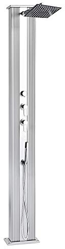 Formidra - Hybrid-Dusche Dada Straight 40 l – DS-D463AX – Außendusche mit Heiß-/Kaltwasseranschlüssen, Abnehmbarer Handbrause und Antikalk-Duschkopf – Edelstahl – 32,4 x 14 x 228 cm