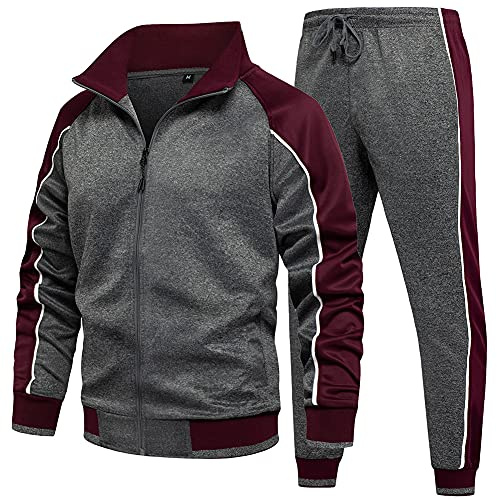 DUOFIER Men Tracksuit Set Full-Zip Sweatshirt Jogger Sweatpants Warm Sports Suit Gym Training Wear, 49Gray-XL