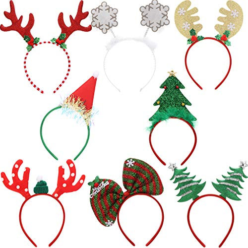 Makone Weihnachtsstirnband, Rentiergeweih Spaß Weihnachtsbaum Weihnachtsmütze Kopfschmuck für Kinder Erwachsene Weihnachten Urlaub(8 Pcs)