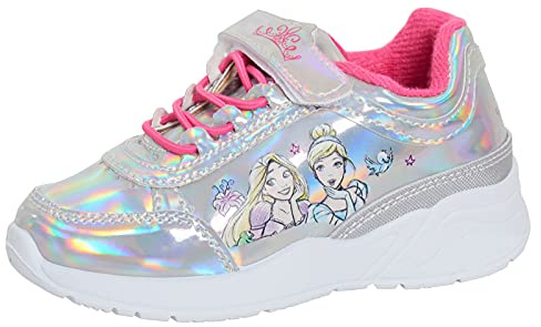 Disney Baskets de princesse pour filles - Argent holographique - Chaussures de sport pour enfants - Ariel Raiponce Belle Cendrillon, Argenté/rose, 27 EU