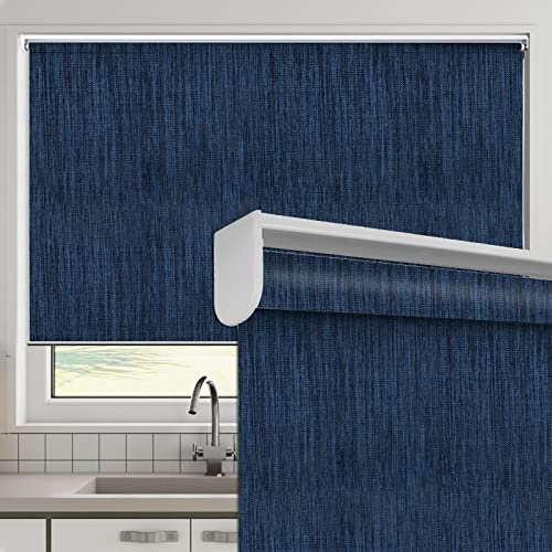 Cordless 100% Blackout Window Roller Shades, Custom Size Navy Window Roller Shades Blinds, Easy Installation for Home and Office
