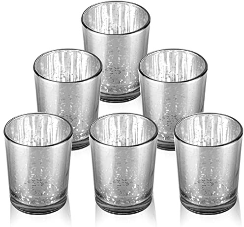 LALAGO Lot de 6 Verres à Bougie Chauffe-Plat, Porte-Bougie Tissés en Verre, Décoration de Table (Argent)