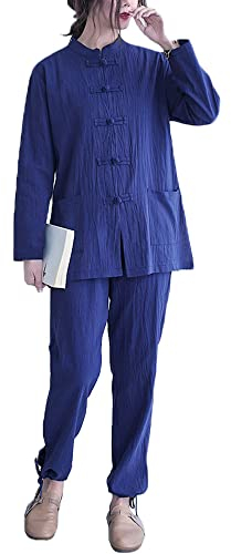 Kung Fu Uniform Tai Chi Kleidung Kampfsportanzug Yoga Kleidung Anzug Damen Trainingskleidung Tai Chi Boxkleidung Chinesischer Stil Meditationsanzug,Blue-L