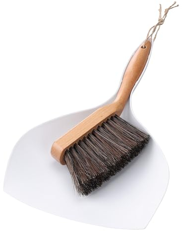 Navaris Kehrset aus Holz und Kunststoff - Handbesen und Schaufel - Mini Handfeger Besen und Kehrblech - Bürste und Kehrer - Weiße Schaufel Schwarzer Feger