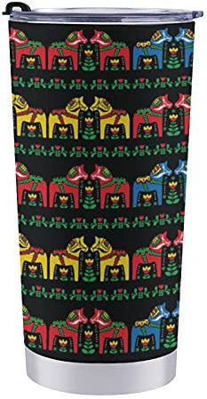 Tazza da viaggio con motivo folk svedese Dala Horse riutilizzabile tazza da caffè bottiglia d'acqua con cannuccia e coperchio 590 ml