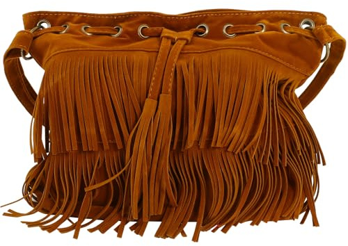 WRITWAA Borsa a Tracolla Con Frange Marrone Donna Nappe Marginale Retrò Borsa Secchiello 15X11X5 Pollici Multifunzione Per Uso Quotidiano E Occasioni Speciali