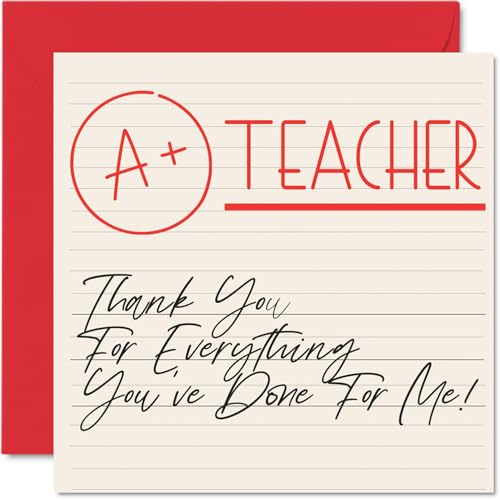 Thank You Cards for Teacher Teacher, A+ | Thankyou Cards for Her or Him Women and Men Teacher, Heartfelt Appreciation Card, 145mm Thank You So Much Greeting Gifts