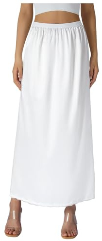 Générique Jupon Femme Longue Fond de Jupe Femmes Léger Jupe sous Robe Taille élastique Confortable Jupon pour Femme S-XXL Blanc Uni Classic
