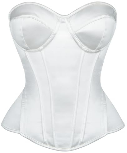 SHYMMUO Corsé blanco de satén para mujer, sin tirantes, con cordones, corpiño sexy para fiesta, boda, uso diario, Blanco, Medium
