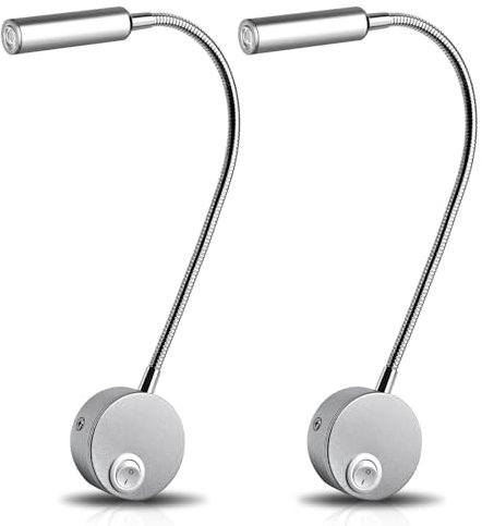 Artpad Lampada Da Comodino,lampada Da Lettura Con 360° Braccio Flessibile 2 Pezzi,3W Applique Da Parete Interno in Argento Per La Lettura in Camera Da Letto